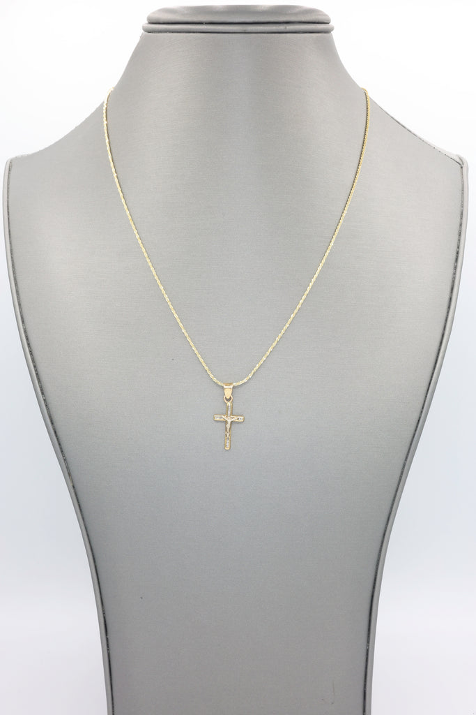 *NEW* 14k Jesus Cross Pendant W/ Rope Diamond Cut Chain (18” Inches) JTJ™ - Javierthejeweler