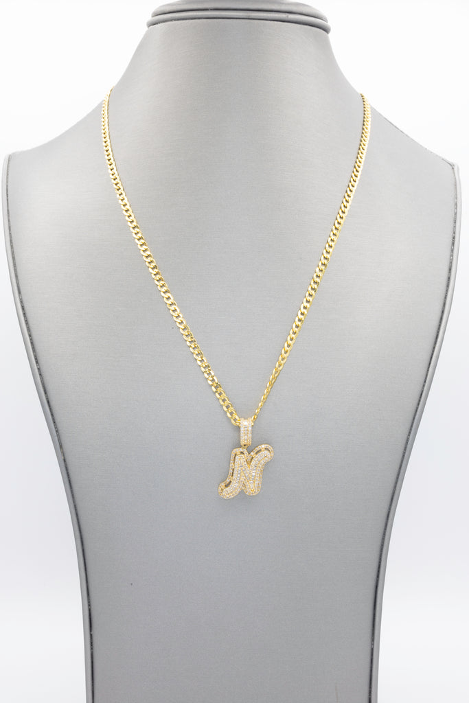 *NEW* 14K Letter (N) Pendant W/ Hollow Cuban Chain 20” Inches JTJ™ - Javierthejeweler