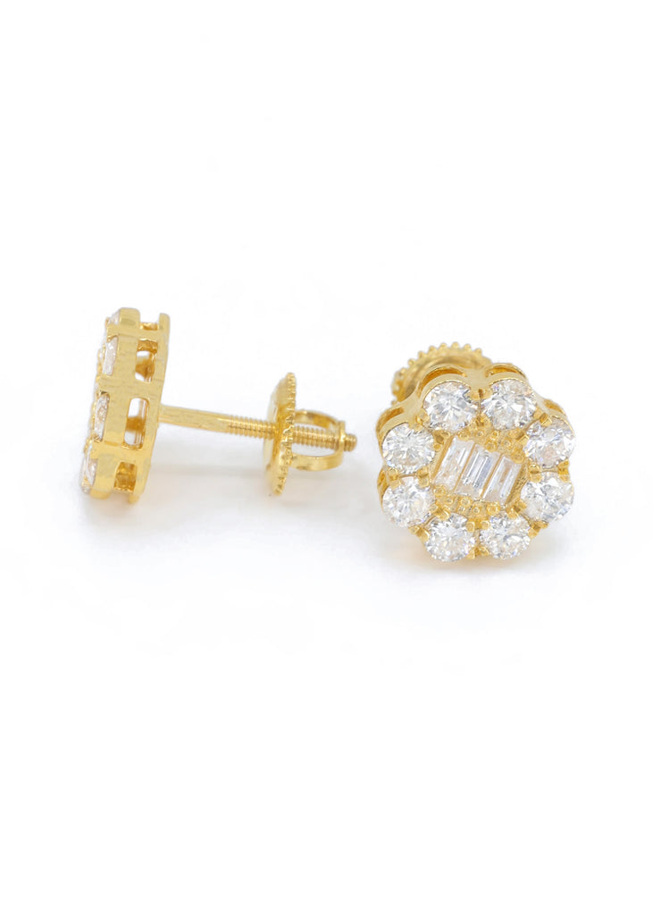 *NEW* 14k Yellow Gold Flower Baguette Diamonds 💎 VS Earrings JTJ™ - - Javierthejeweler