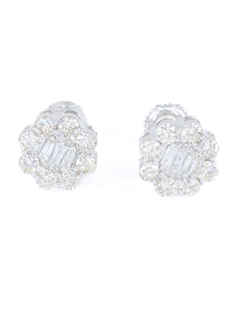 *NEW* 14k White Gold Flower Baguette Diamonds 💎 VS Earrings JTJ™ - - Javierthejeweler