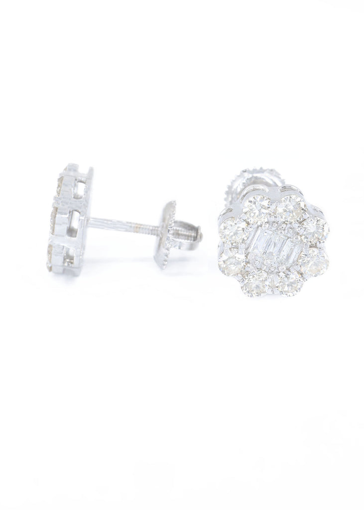 *NEW* 14k White Gold Flower Baguette Diamonds 💎 VS Earrings JTJ™ - - Javierthejeweler