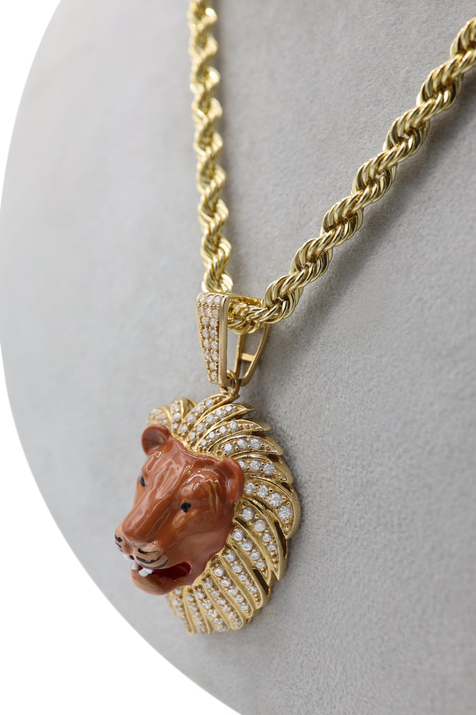 *NEW* 14K Lion Face Pendant w/ Hollow Rope Chain JTJ™ - - Javierthejeweler