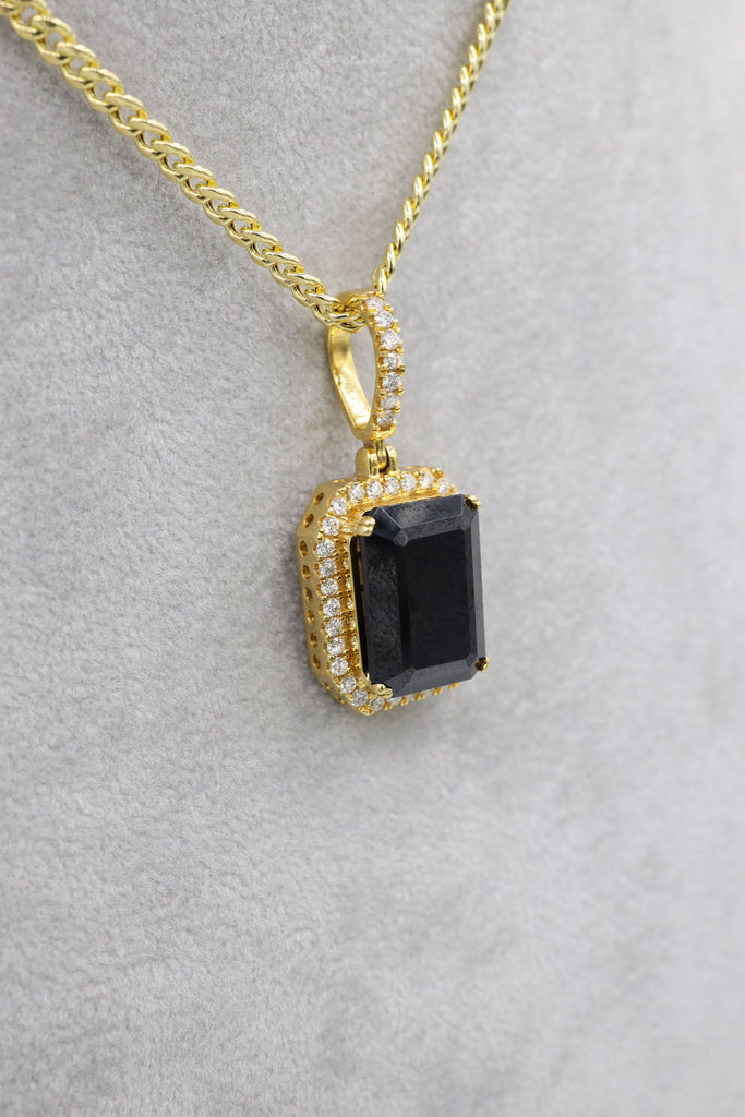 *NEW* 14K Black Stone Pendant VS Diamond 💎 W/  Hollow Cuban Chain  JTJ™ - - Javierthejeweler