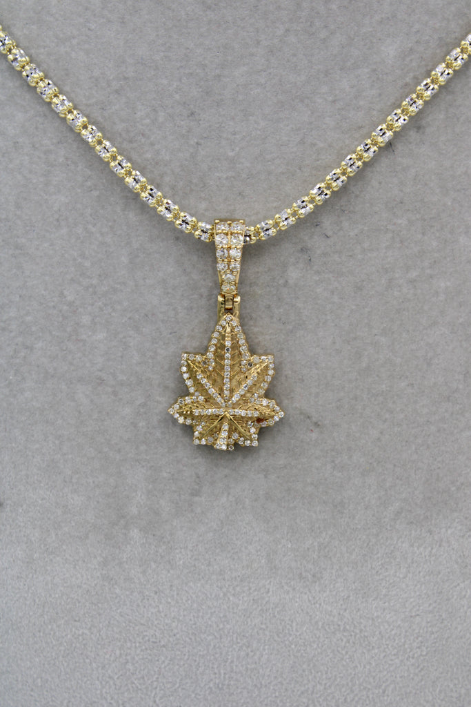 *NEW* 14K 💎 Marijuana Leaf Pendant W/ Moon Iced Chain - JTJ™ - Javierthejeweler