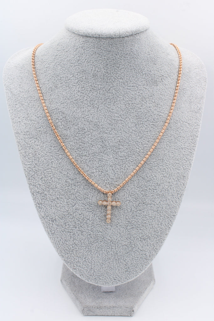 *NEW* PA 14K Cross Sm Diamond 💎 Pendant W/ Moon ice Chain Rose Gold   JTJ™ - Javierthejeweler