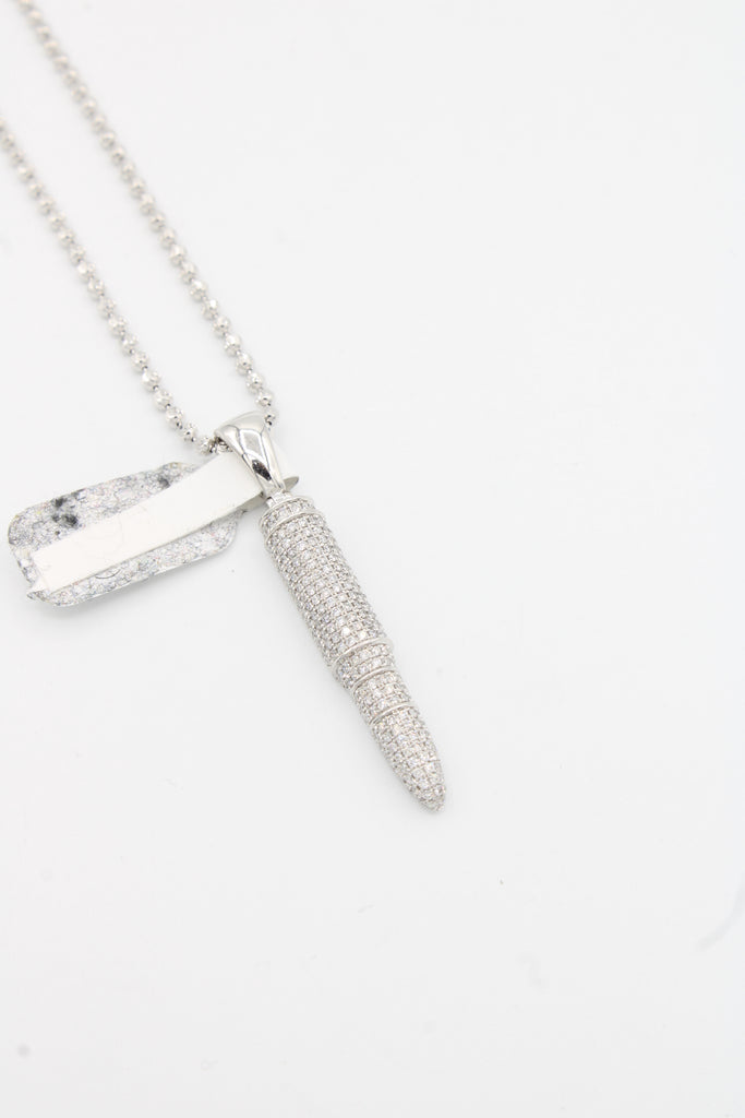 *New* 14k White Bullet Diamond Pendant 💎💎(VVS) W/ Moon Cut Chain JTJ™ - Javierthejeweler