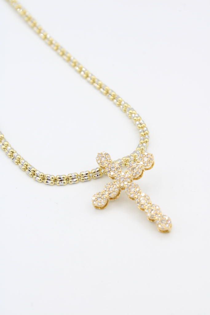 *NEW* PA 14K Cross S Diamond 💎 Pendant W/ Moon Ice Chain Yellow  JTJ™ - Javierthejeweler