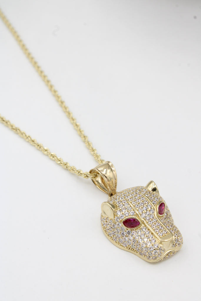 *NEW* 14k Women's Panther Face Pendant With Hollow Rope Chain JTJ™ - - Javierthejeweler