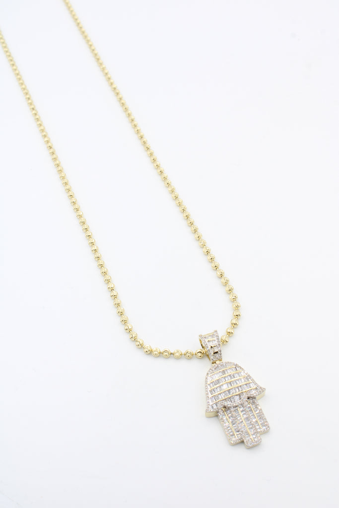 *NEW* 14k Hamsa Eyes Baguette Yellow Diamond Pendant 💎 Moon Cut Chain JTJ™ - - Javierthejeweler