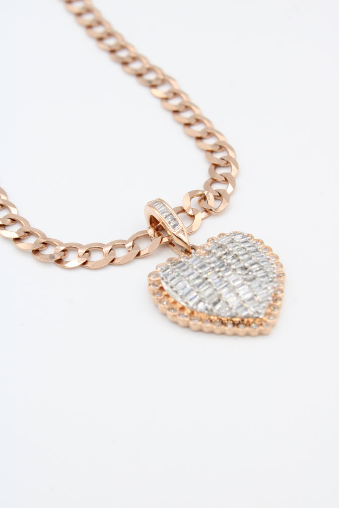 *NEW* PA 14k Heart 💜Diamond 💎 Pendant W/ Solid Cuban Chain (Rose Gold )  JTJ™ - Javierthejeweler
