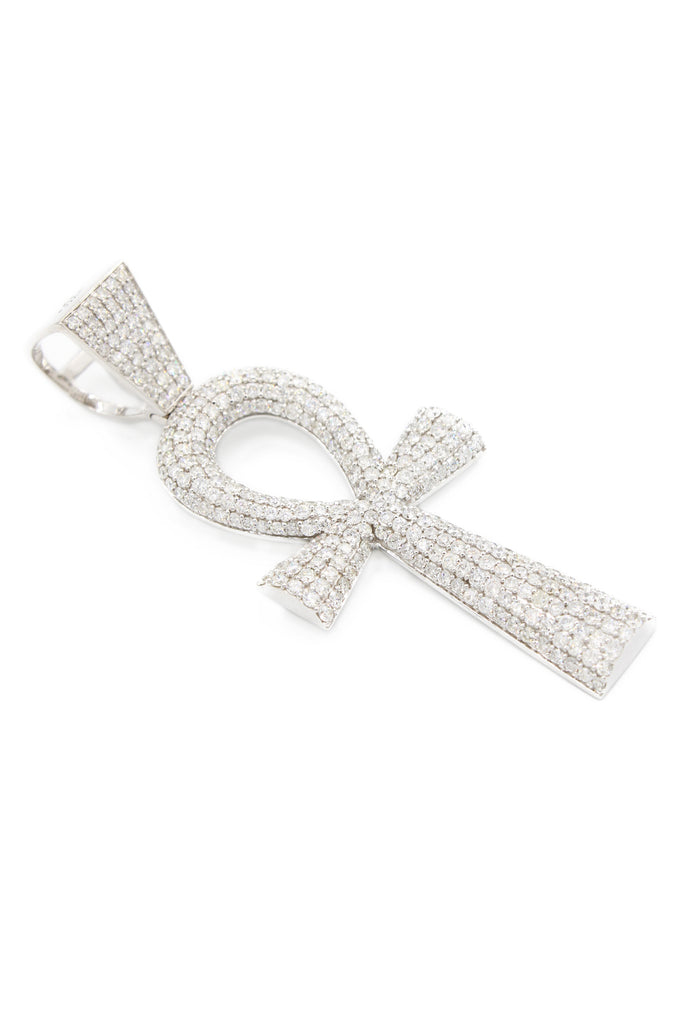 *NEW*14k White Big Ankh Cross VVS 💎Diamond💎 With Moon Iced Chain JTJ™ - - Javierthejeweler