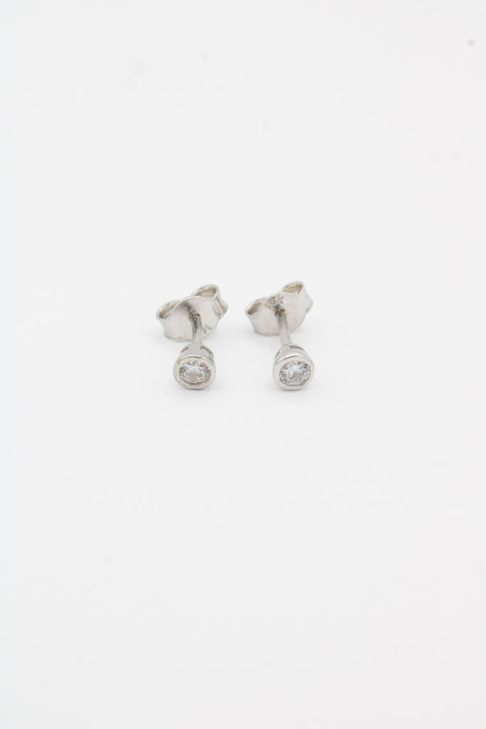 *NEW* 14K White Earrings CZ Stud Round (3 MM) JTJ™ - Javierthejeweler